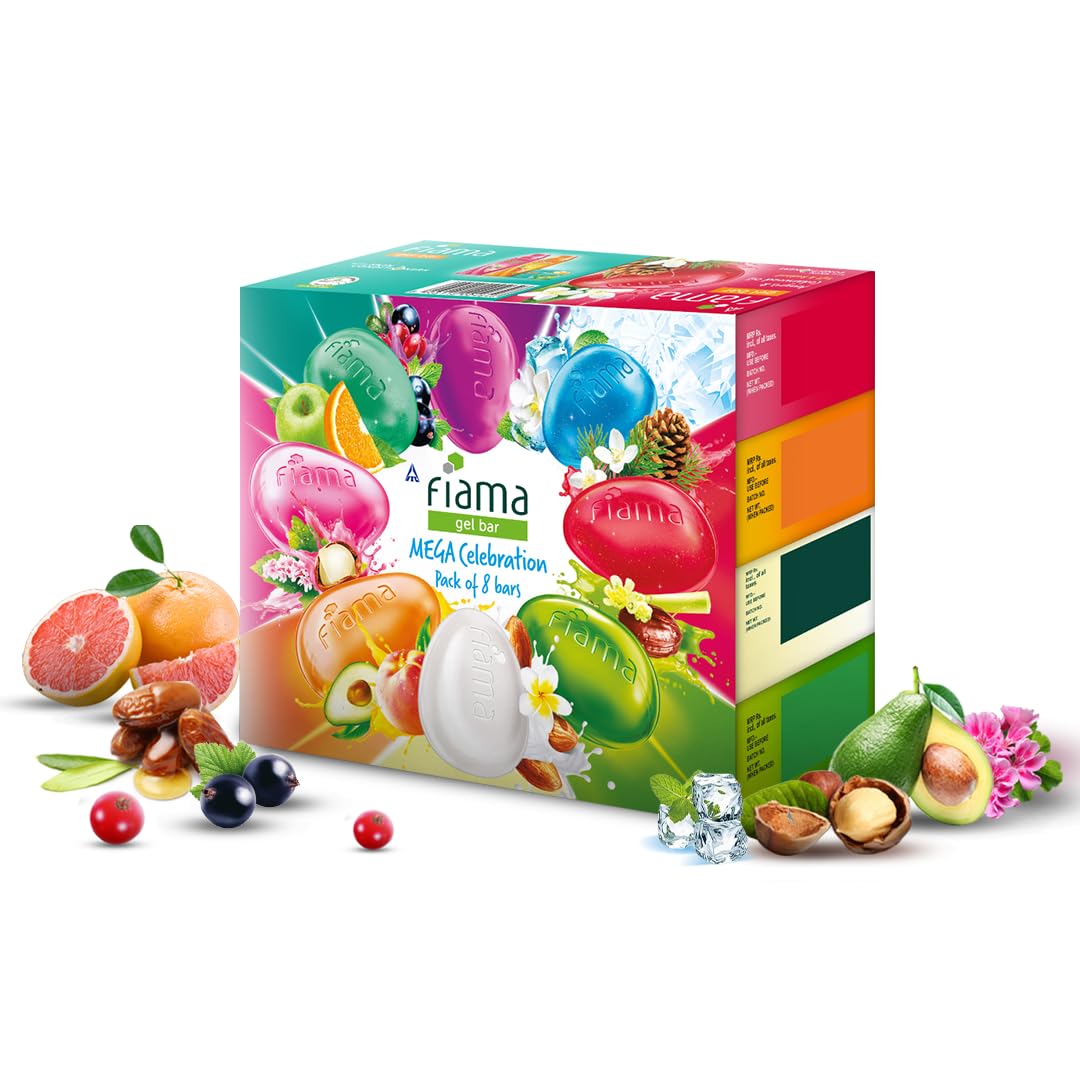 Fiama Gel Bathing Bar Mega Celebration Pack, With 8 Unique Gel Bars & Skin Conditioners For Moisturized Skin, 125g Soap (Pack Of 8)