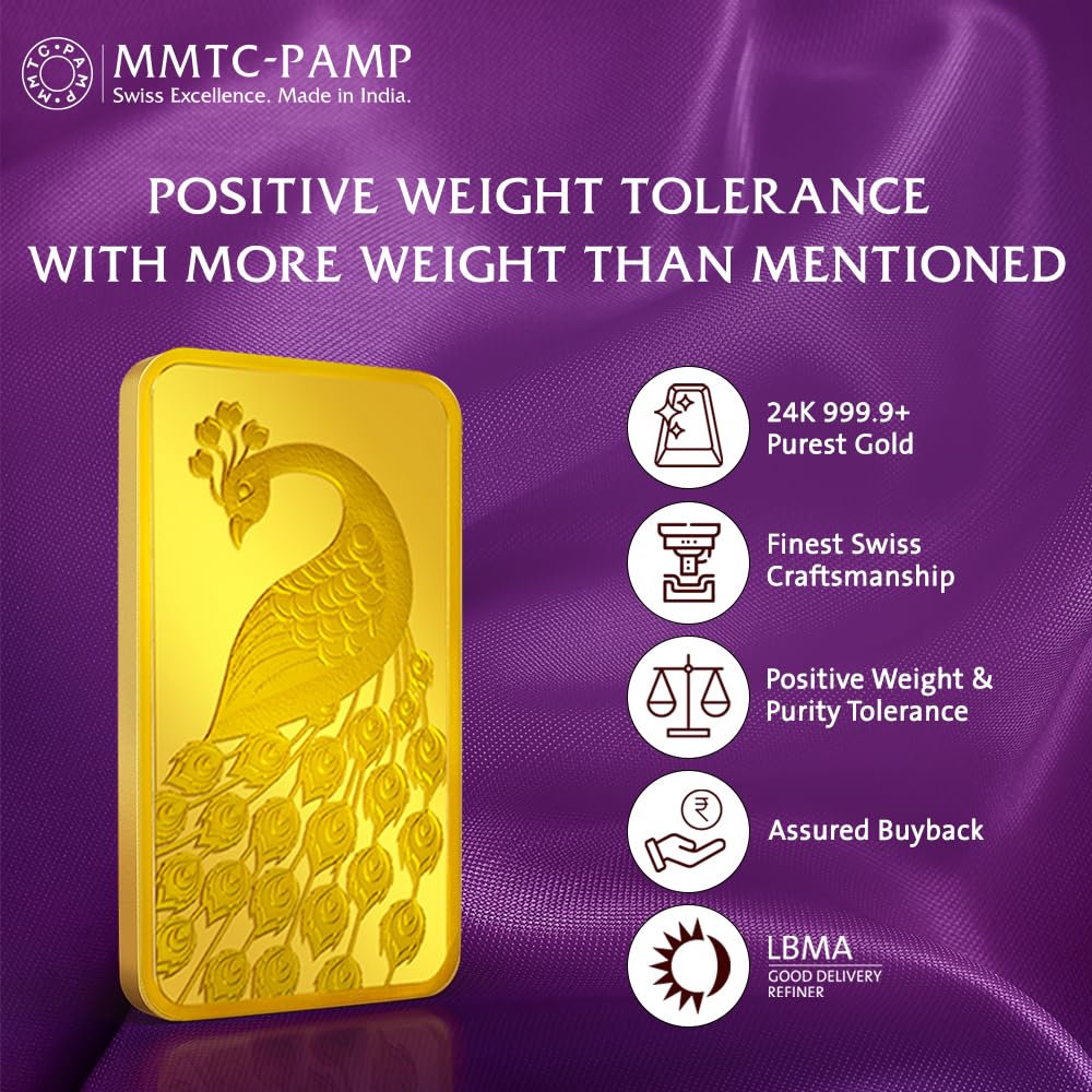 24K (999.9+) Purest Peacock Gold Bar, 10 Gram Gold Coin, LBMA Certified