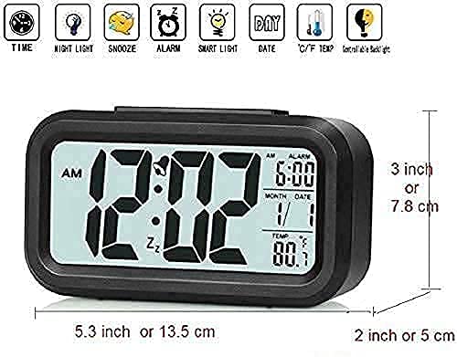 AERYS Digital Alarm Clock with Automatic Sensor, Date and Temperature Display, Table Clock for Students, Home, Office, Corporate Use (Black Digital)
