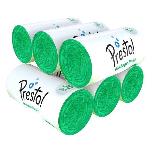 Amazon Brand - Presto! Garbage Bags | Medium | 180 Count | 30 Bags X 6 Rolls | 19 X 21 Inches | For Wet Waste | Green