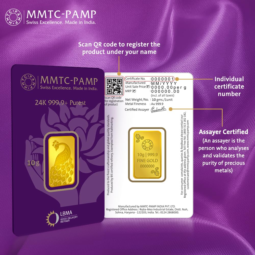 24K (999.9+) Purest Peacock Gold Bar, 10 Gram Gold Coin, LBMA Certified