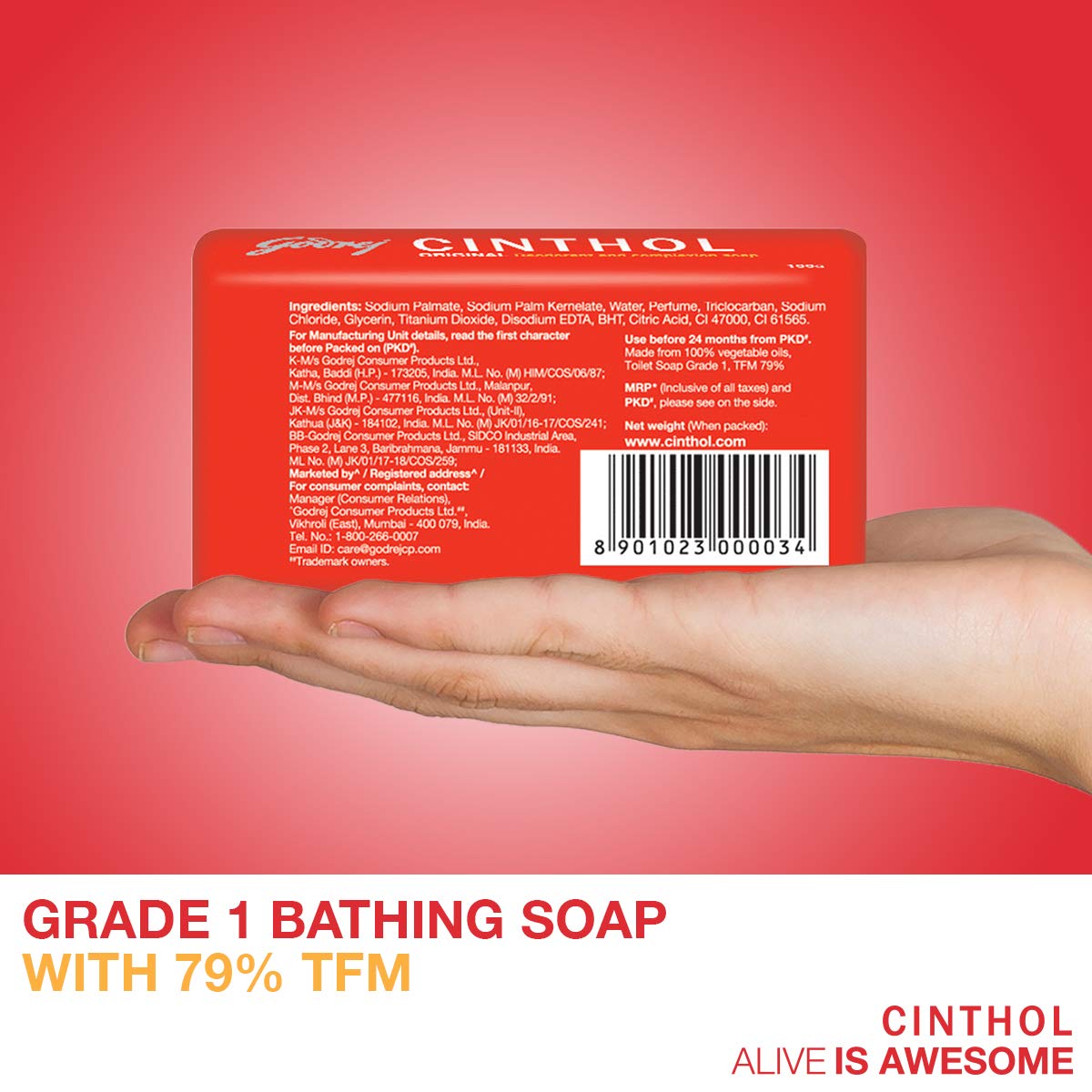 Cinthol Original Bath Soap 99.9% Germ Protection, 100G (Pack Of 4)